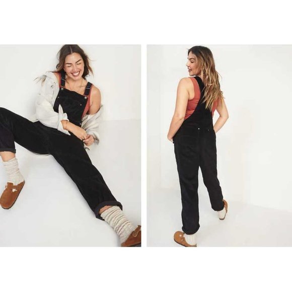 New women's Old Navy dark navy corduroy slouchy straight workwear overalls - Picture 5 of 5